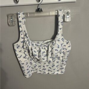 Hollister white and blue floral cropped tank